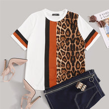 Load image into Gallery viewer, SHEIN Color Block Cut-and-Sew Leopard Panel Top Short Sleeve O-Neck Casual T Shirt Women 2019 Summer Leisure Ladies Tshirt Tops