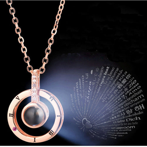 Round Shaped I LOVE YOU In 100 languages Projection Necklace For Memory Of LOVE Tik Tok